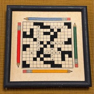 Embroidered‎ crossword puzzle vintage wall decor